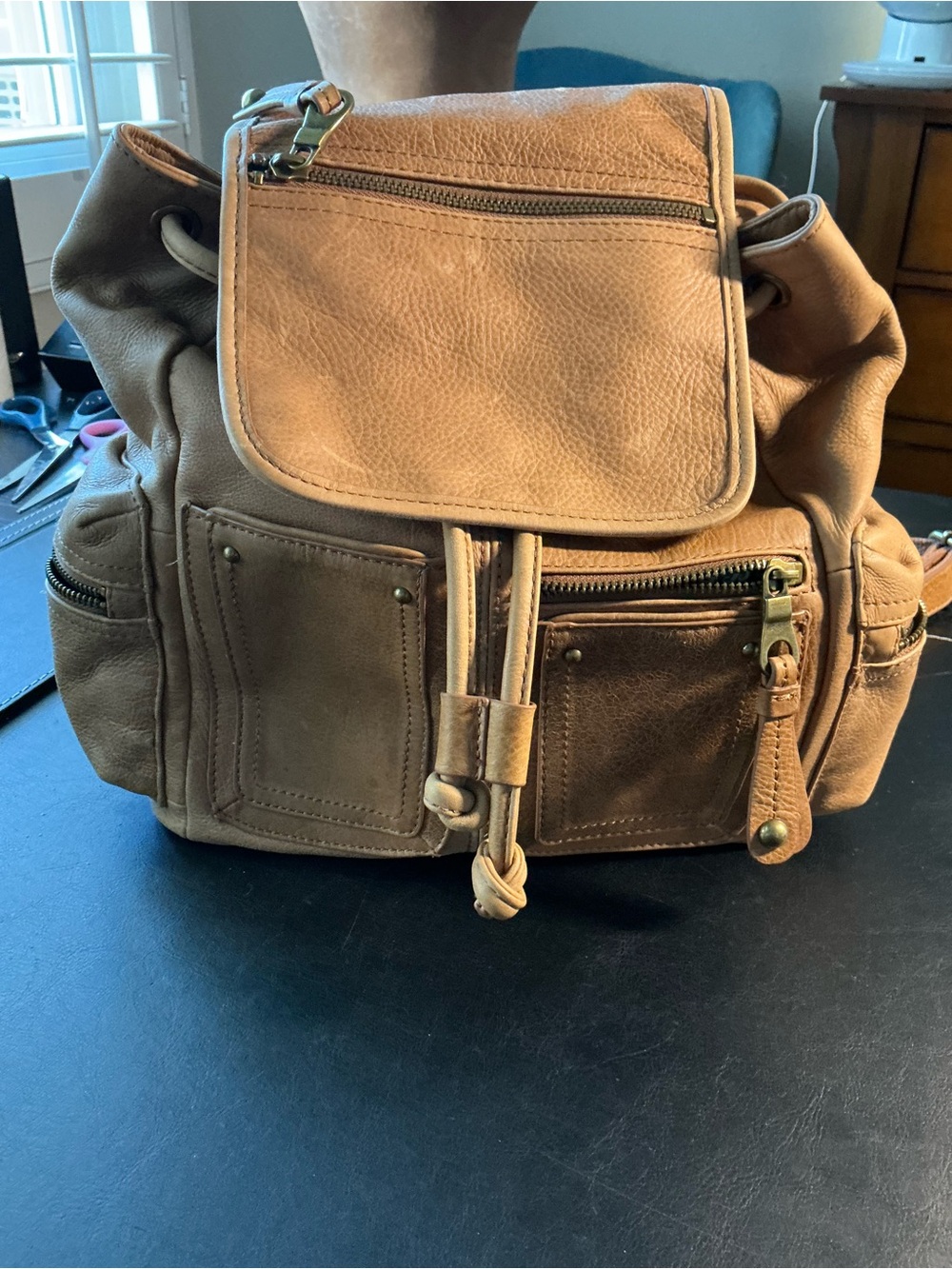 Lucky Brand Tan Leather Backpack - Casual Everyday Bag